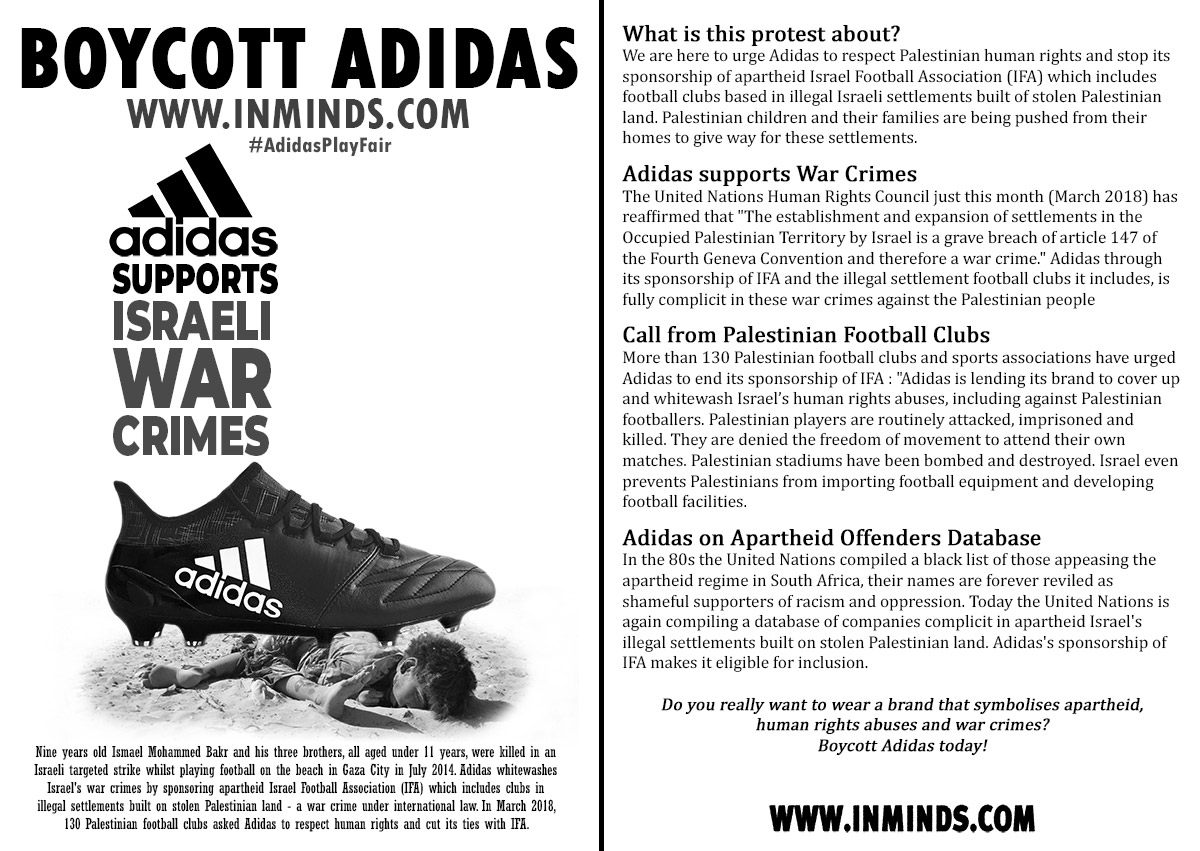 Boycott News: London Protest Demands Adidas End Sponsorship, Stop Supporting Israeli War